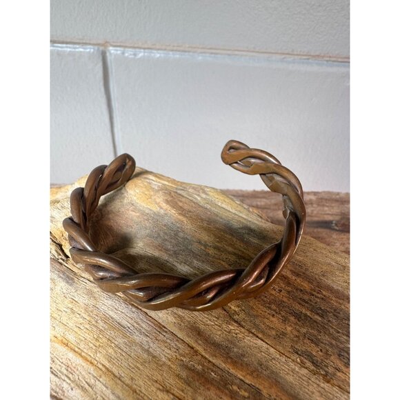 Vintage Jewelry - Solid Copper Cuff Bracelet Braided Twisted Rope Heavy Thick